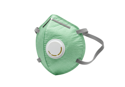 Isolated green respiratory protection medical face mask on a clean backdrop, personal safety