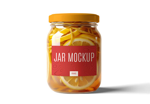 Orange Fruit Jar Mockup with Glass Packaging Design