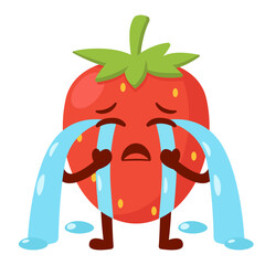 Crying Strawberry Cartoon Character Flat Illustration