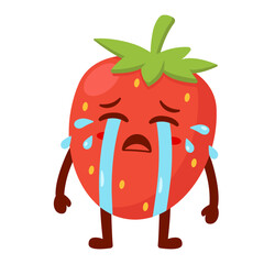 Crying Strawberry Cartoon Character Flat Illustration