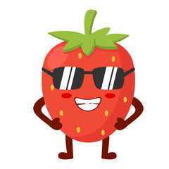 Cool Strawberry Cartoon Character with Sunglasses Flat Illustration