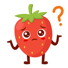 Confused Strawberry Cartoon with Question Mark Flat Illustration