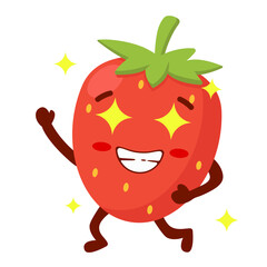 Cartoon Strawberry Character with Starry Eyes Flat Illustration