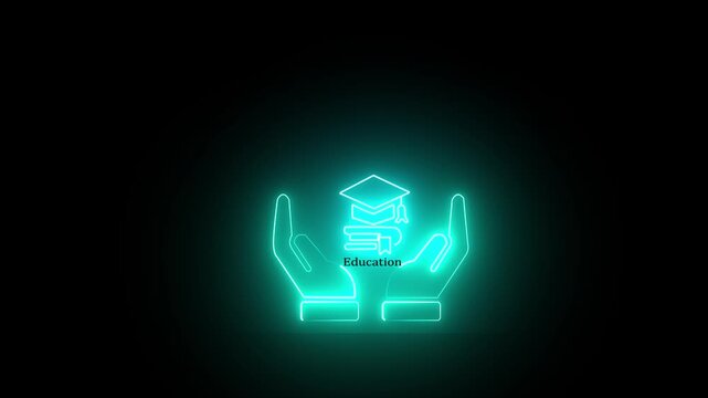 Graduation  flat icon for apps and websites outline icon set. blue neon glowing symbols for education,stroke. Pictogram collection for knowledge.