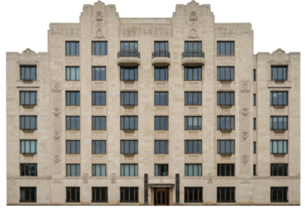 Isolated sandstone facade, vintage apartment building, classic urban residential architecture