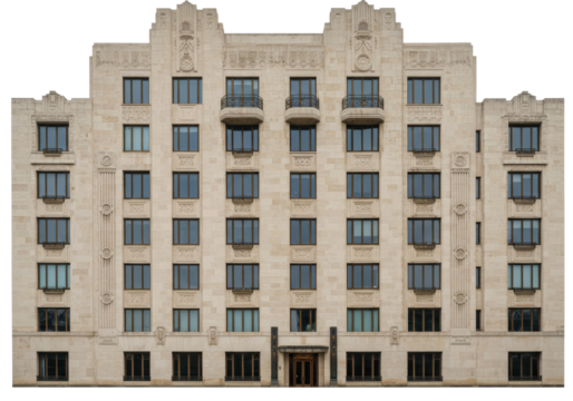 Isolated sandstone facade, vintage apartment building, classic urban residential architecture