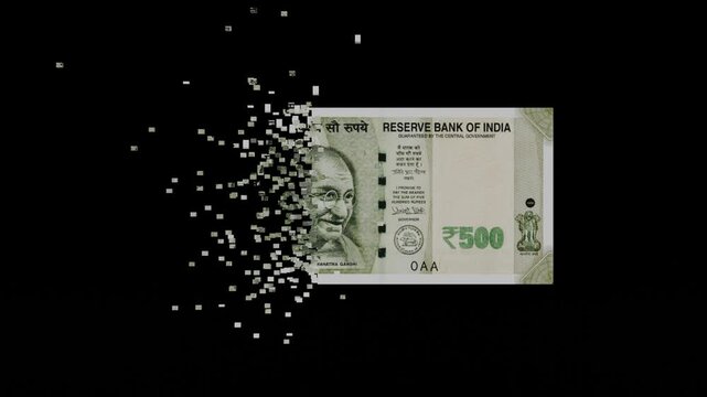 India Inflation Concept Exploded Banknote Pieces Representing Devaluation and Loss of Money Value
