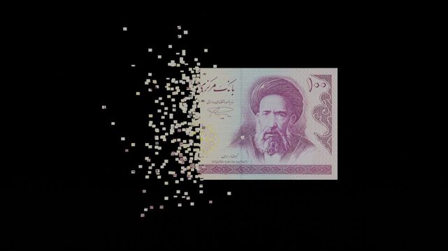 Iran Inflation Concept Exploded Banknote Pieces Representing Devaluation and Loss of Money Value