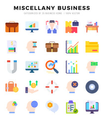 Miscellany Business icons Pack. Flat icons set. Miscellany Business collection set. Simple vector icons.