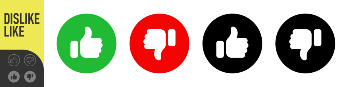 Dislike and like icon button. Thumbs up and thumb down icons in circle buttons shapes , Social media notification icons. emoji post reactions set. Vector illustration