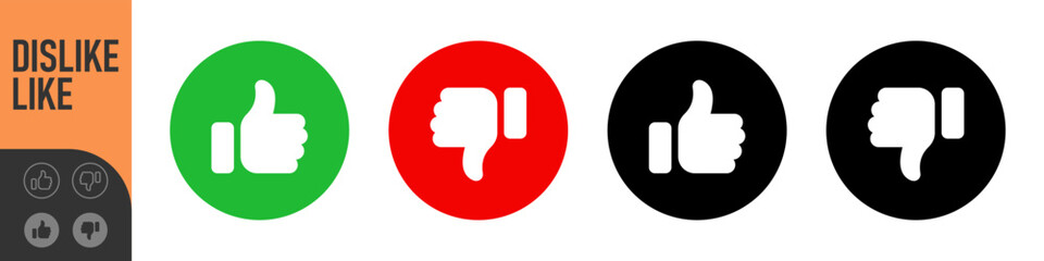 Dislike and like icon button. Thumbs up and thumb down icons in circle buttons shapes , Social media notification icons. emoji post reactions set. Vector illustration © Петро Корженівський