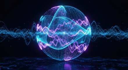 blue and purple glowing digital waves and particles. technology concept Abstract energy