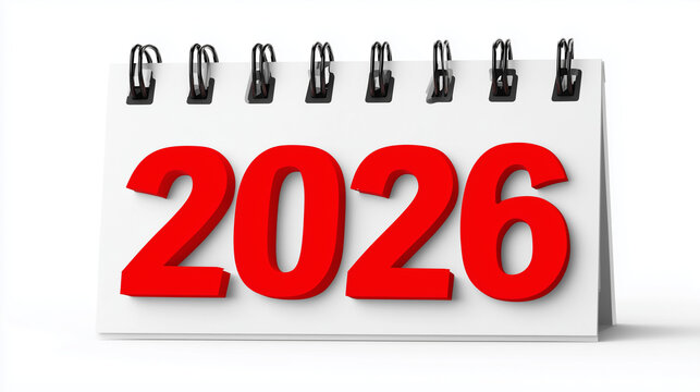 Destaque do n&uacute;mero 2026 em vermelho sobre calend&aacute;rio, representando novo ciclo, organiza&ccedil;&atilde;o, planejamento financeiro e defini&ccedil;&atilde;o de objetivos ao longo do ano