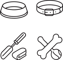 Pet Items Food Bowl, Collar, Bone Toy, and Ball Black and White Vector eps