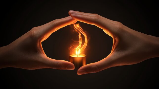 Candle flame dancing between two hands, creating a protective gesture - Powered by Adobe