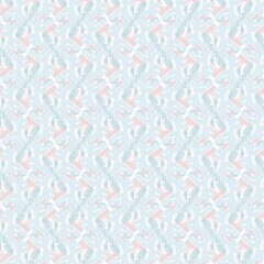 Geometric windmill pattern of blooming flowers in pastel blue and pink with artistic texture and feel