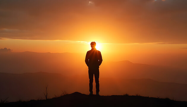 Silhouette of person looking at sunrise – used in motivational quotes