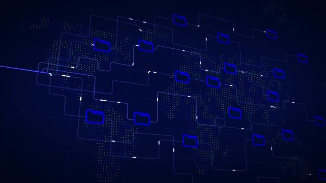 Folder files data transfer visual file data transfer line part data flow visualization copying files digital code.