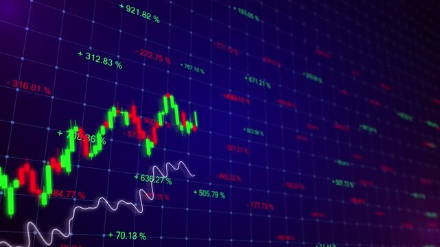 Candle stick graph chart ecomomics rise up business stock market investment trading on blue background bullish.