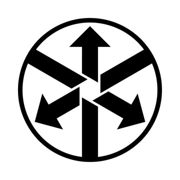 Multi-direction arrow symbol in circle, abstract navigation concept.