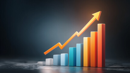 Gráfico ascendente ilustrado representando forte desempenho empresarial, melhora econômica e avanço financeiro. Ideal para apresentações corporativas, projetos de fintech e materiais de marketing