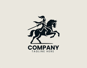 Knight on horse black vector logo illustration