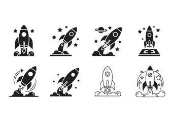 Rocket icon set, Business start-up symbol, Rocket launching sign, Vector in flat and outline design
