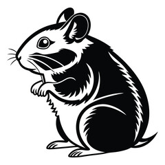 Fototapeta premium Black and white illustration of a cute cartoon hamster sitting upright with paws together