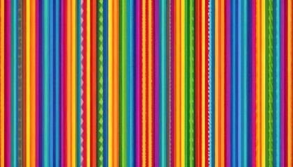 Vertical stripes of varying widths and hues, seamlessly arranged in a vibrant and kaleidoscopic color palette. Some lines have zigzag shapes
