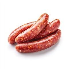 A group of sausages placed on a white surface. Ideal for food-related projects and culinary themes