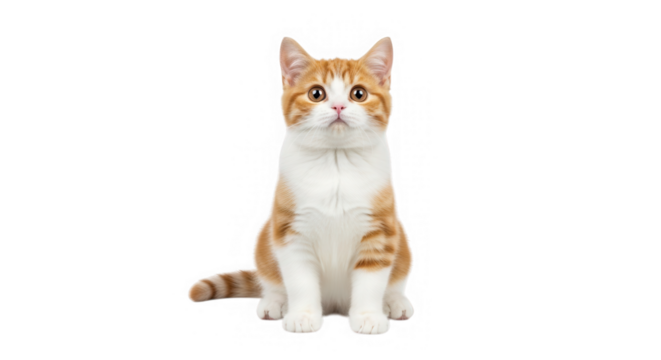 Cute orange and white kitten sitting and looking up isolated on transparent background - Powered by Adobe