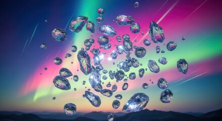 abstract colorful background like a colorful futuristic sky and floating stones 
