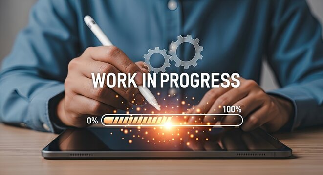 Digital work in progress concept on a tablet with loading bar