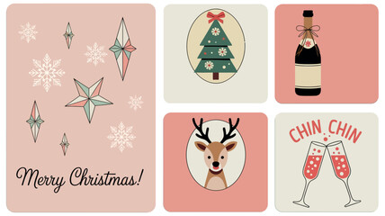 Merry Christmas Collection with Gift Boxes, Christmas Tree, and Holiday Decorations Artwork