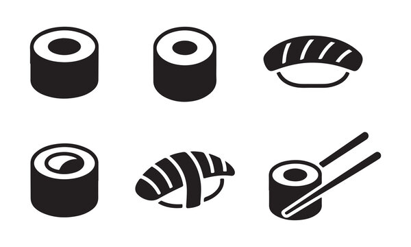 Abstract sushi maki and nigiri vector icons set