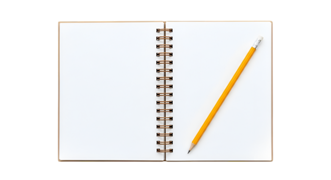 Open Spiral Notebook with Yellow Pencil spiral bound