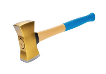 Isolated splitting maul, wood splitter with textured blue rubber handle for safe grip