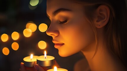 Serene young woman illuminated by candlelight