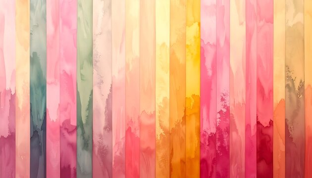 Vertical watercolor stripes in a vibrant spectrum of colors, from cool greens and pinks to warm yellows and oranges, creating a textured, flowing look