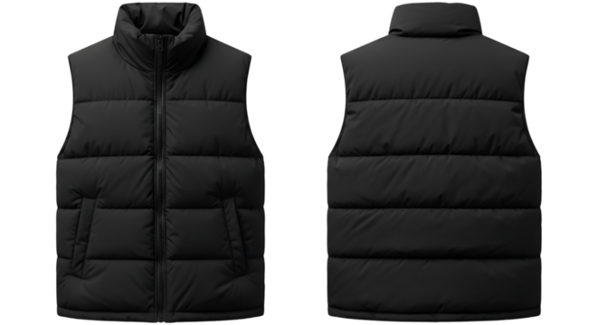 Black Puffer Vest Front and Back View sleeveless jacket