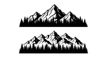Fototapeta premium Mountain range with pine trees silhouette vector illustration