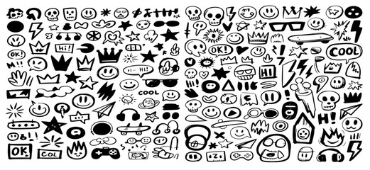 Line speed cartoon effect, boom explosive motion line element set. Comic boom burst, explosive smoke, line speed cartoon vector icon. Hand drawn sketch doodle action effect. Vector illustration 