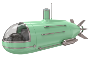 Isolated submarine for travel, discovery, adventure, and exploration in 3D rendering style