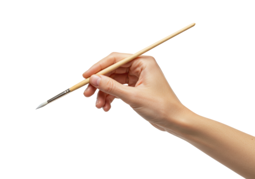 Isolated hand holding a paint brush, ready for artistic work in studio or at home