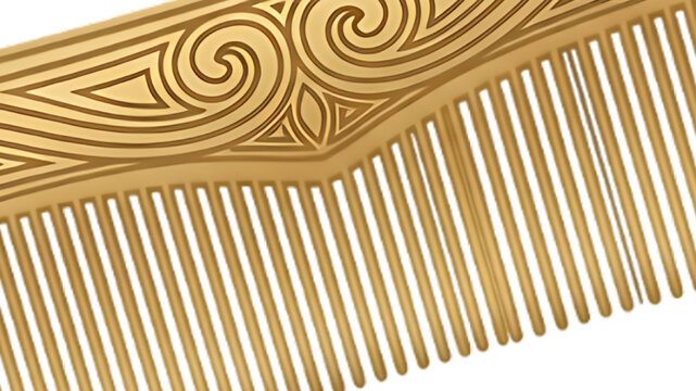 Intricate golden comb with ornate swirling patterns, a symbol of elegance and beauty