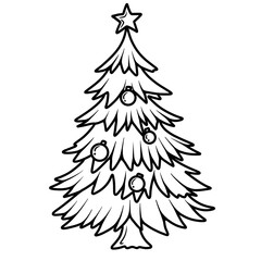 Obraz premium Cute Christmas tree black doodle outline.