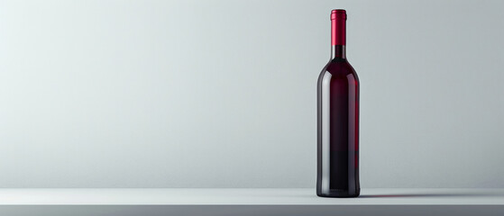 An elegant bottle of wine with red contents on a grey background will emphasise the sophistication of a restaurant menu or wine list as an atmospheric backdrop 