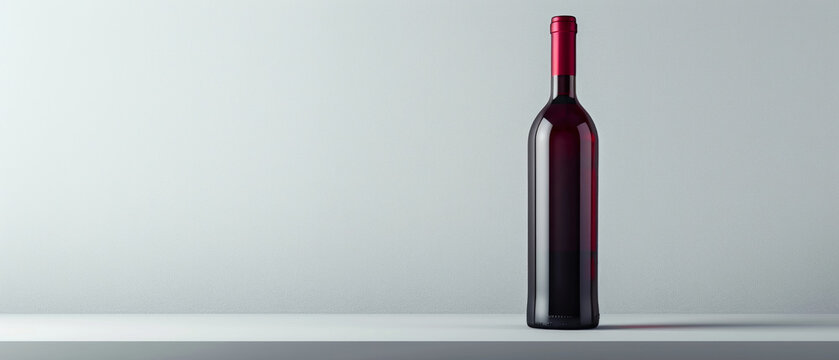 An elegant bottle of wine with red contents on a grey background will emphasise the sophistication of a restaurant menu or wine list as an atmospheric backdrop 
