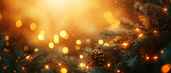 Sparkling garlands on fir branches create a festive atmosphere and are the perfect backdrop for New Year's cards or winter sale advertisements.
