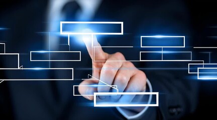 Businessman examines complex flow diagram on screen professional reviews data visualization for strategy - Powered by Adobe